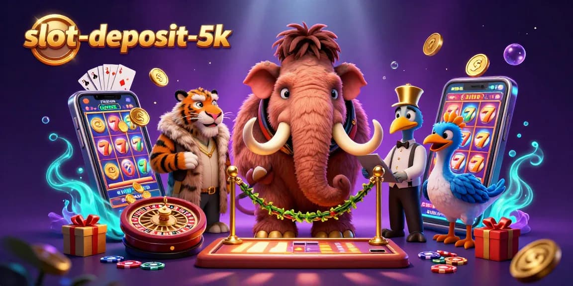 Experience slot-deposit-5k with a whimsical 3D bouncer checking IDs at a casino door.