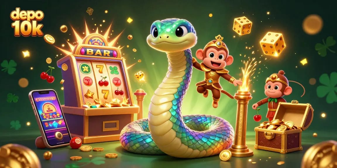 Spin the reels at depo 10k with vibrant colors and dynamic casino elements in a magical atmosphere.