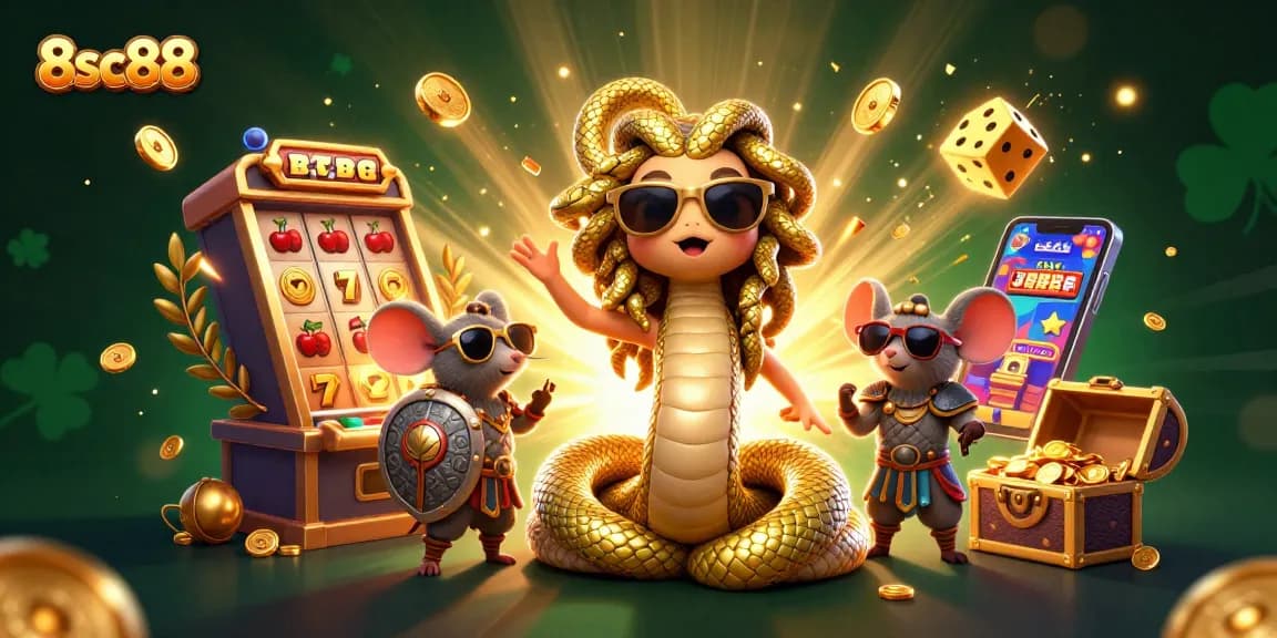 Experience thrilling gameplay with 8sc88's vibrant jackpot scene featuring dynamic characters and casino elements.