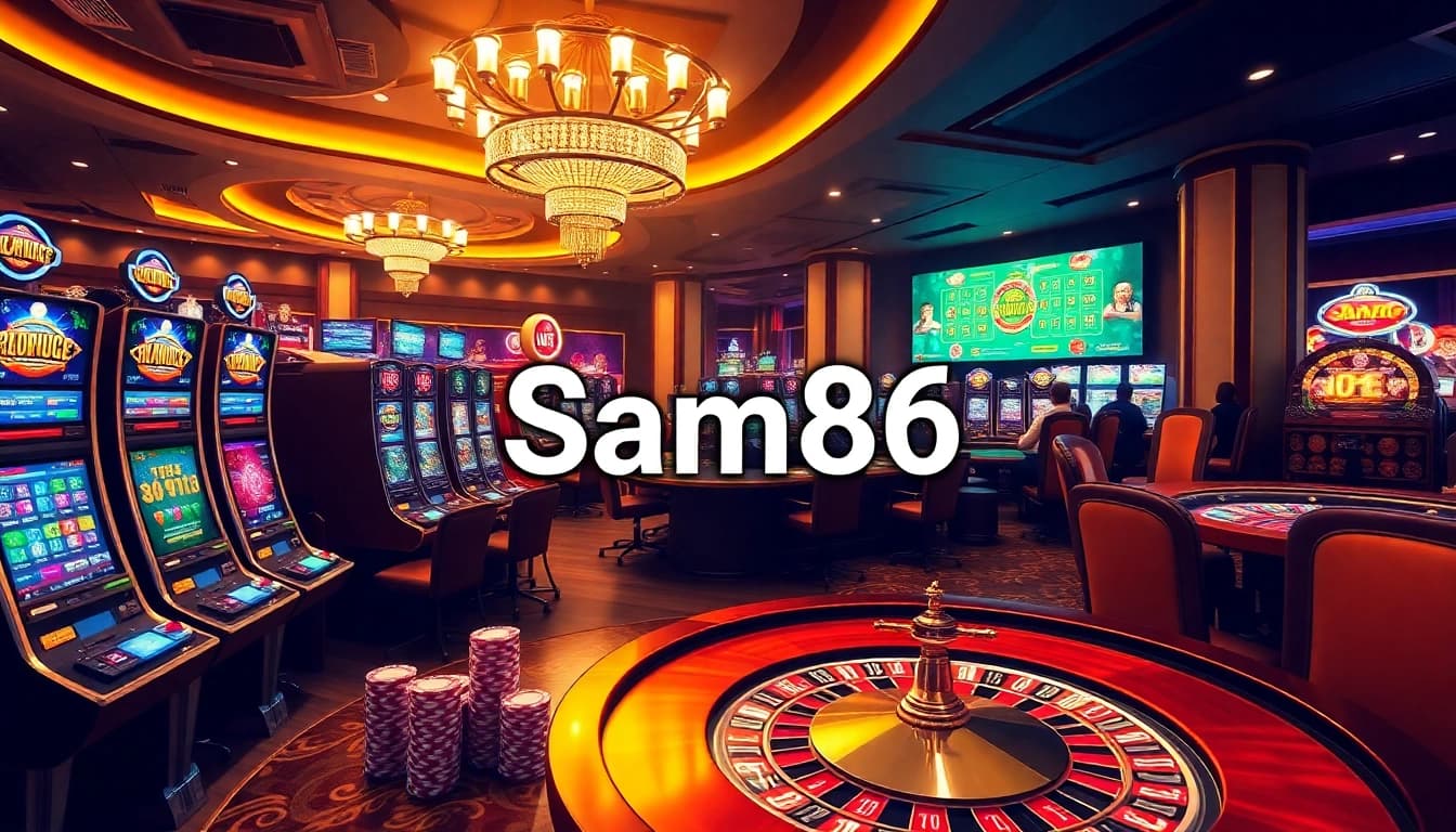 Sam86 players enjoying an exciting online gambling experience at a luxurious casino table.