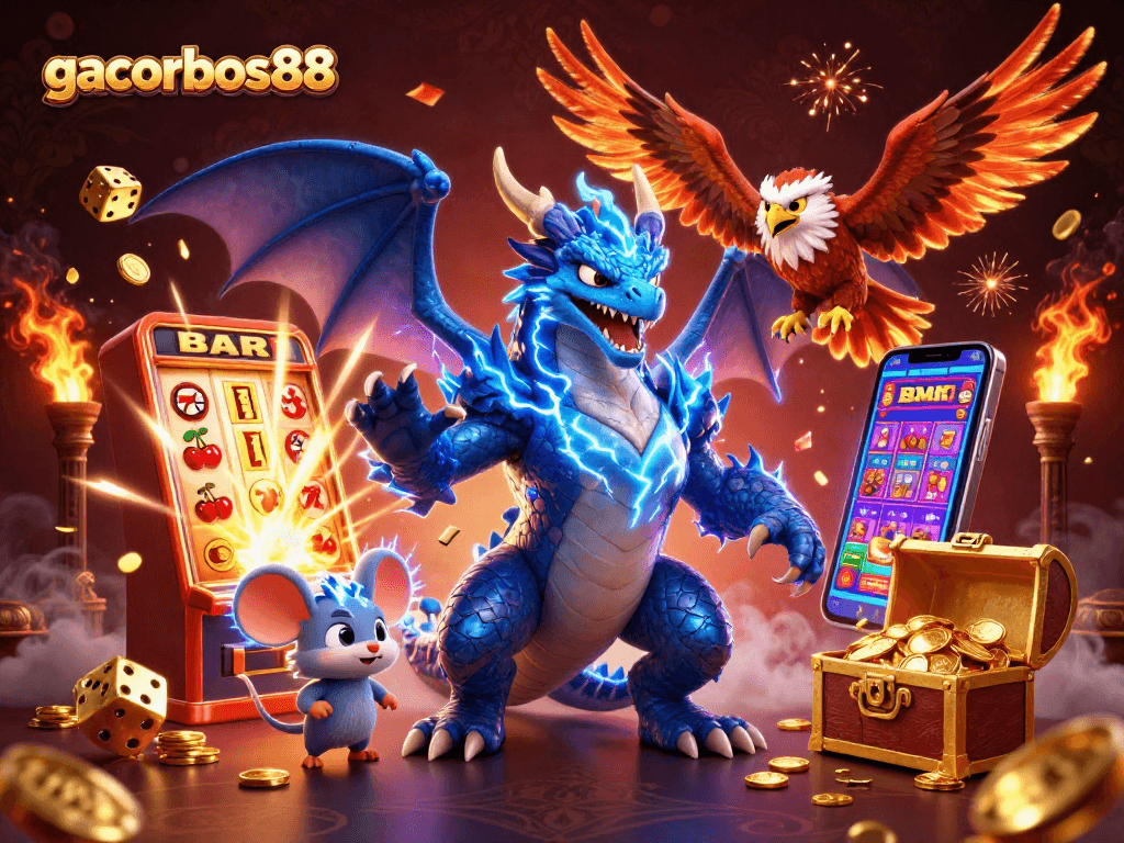 Engage with gacorbos88’s thrilling atmosphere showcasing vibrant dragons, jackpots, and gold treasures.