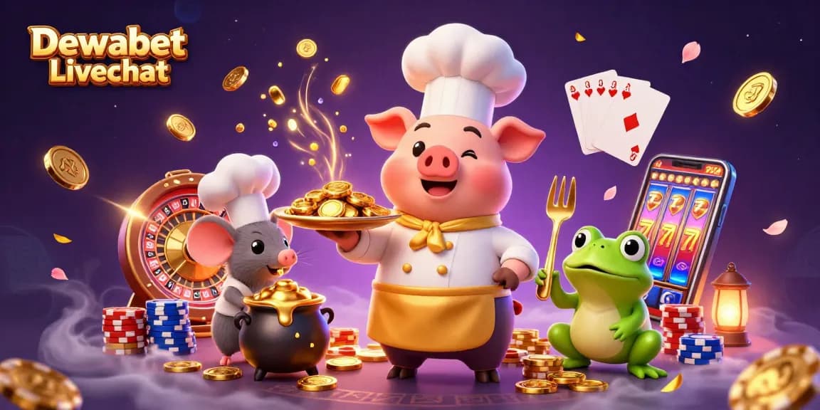 Dewabet Livechat showcases a vibrant casino scene with characters and rich elements highlighting thrilling gaming action.