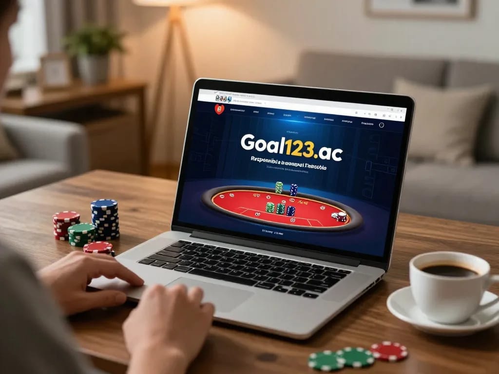 Engaging in an online poker game at goal123.ac while enjoying a cozy home environment.