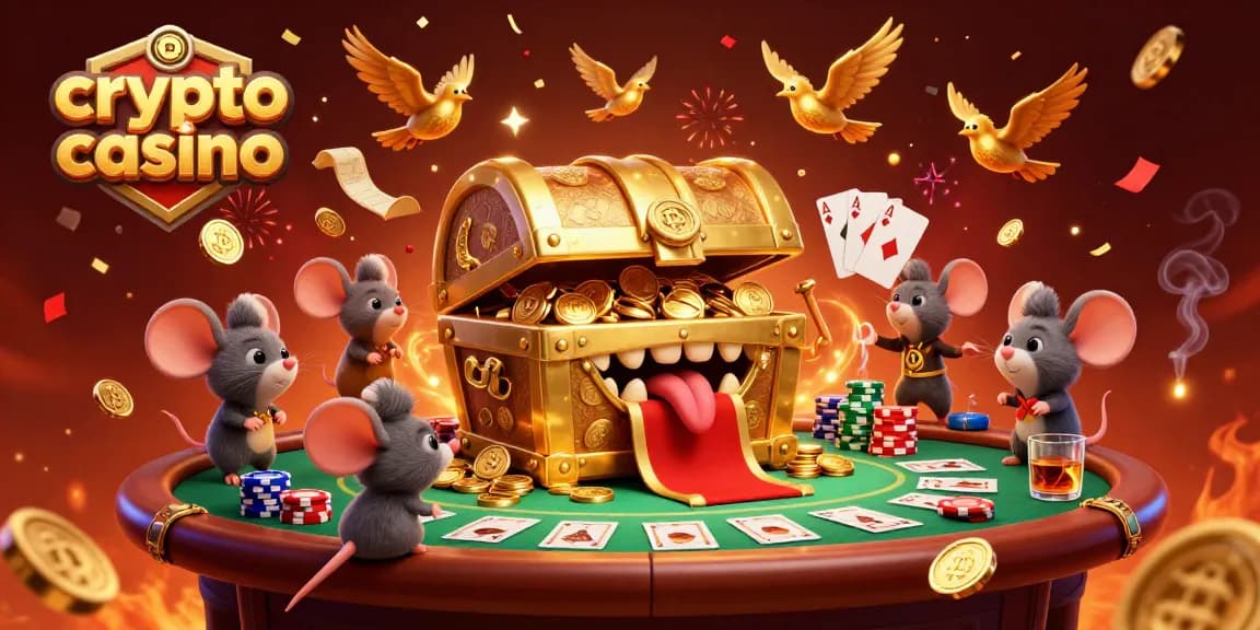Engage with a vibrant crypto casino featuring gold treasures and thrilling gaming elements around adventurer mice.