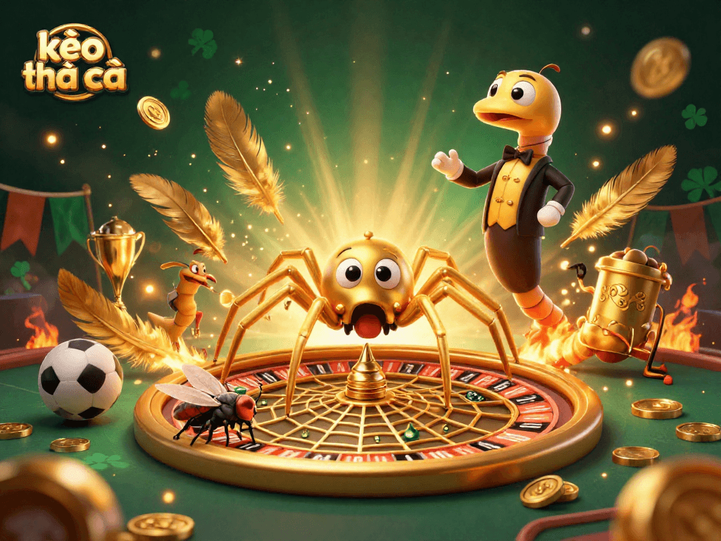 Engage in thrilling bets with кèo nhà cái, featuring a golden spider and a centipede croupier.