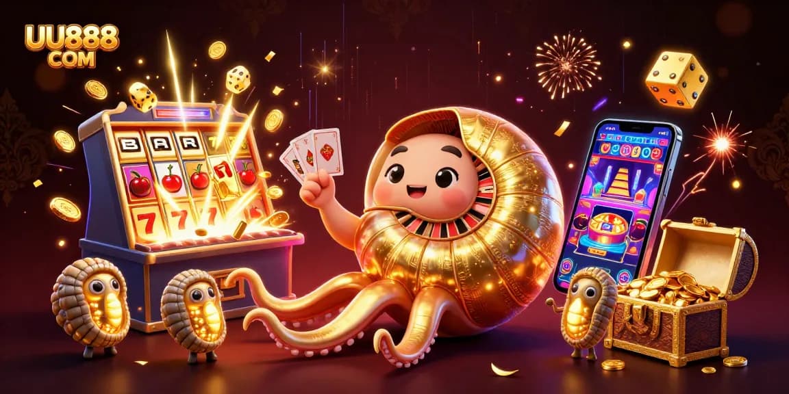 Spin and win with UU888 COM at the vibrant casino, featuring an animated nautilus and exciting slot action.