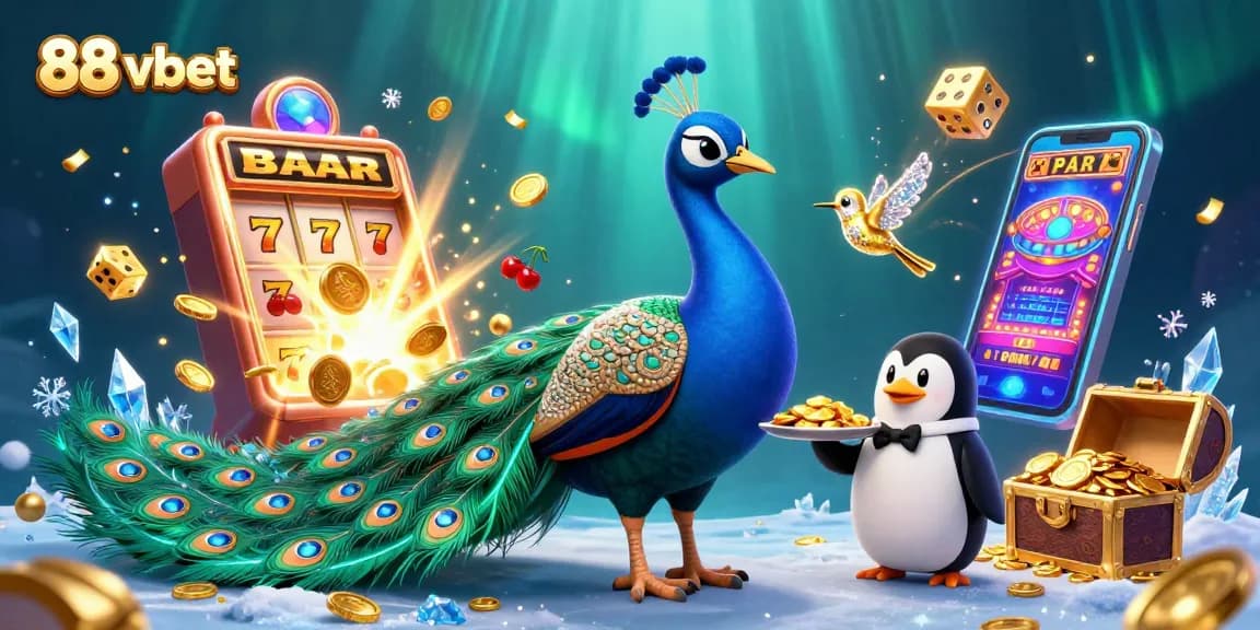 Engage in thrilling action at 88 vbet with a vibrant casino scene featuring joyful characters and slot machines.