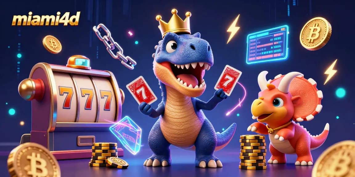 Engage in thrilling slots with miami4d featuring a fun dinosaur ensemble and vibrant gaming elements.