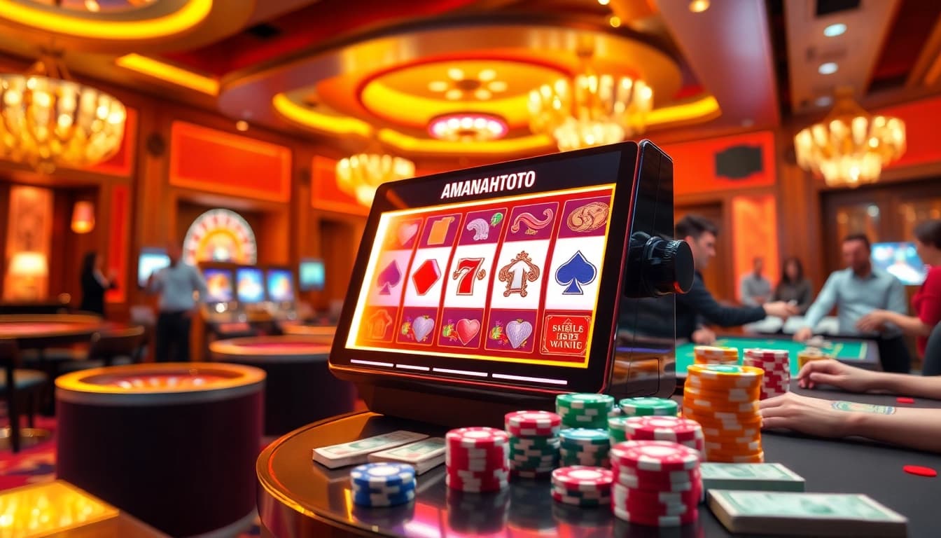 Slot machine experience at amanahtoto with vibrant action and casino elements.