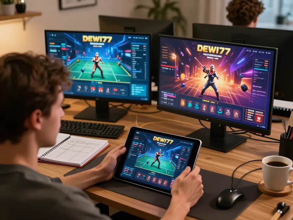 Pemain menikmati permainan online DEWI77, fokus pada strategi dan taruhan yang bertanggung jawab di lingkungan rumah yang nyaman