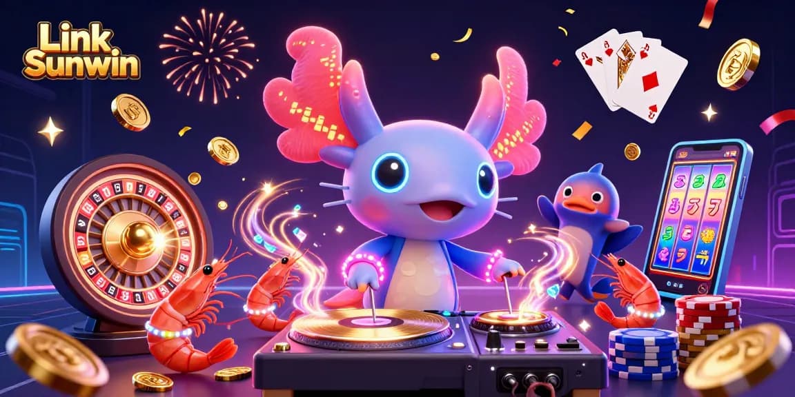 Experience excitement with Link Sunwin featuring colorful characters and casino elements.