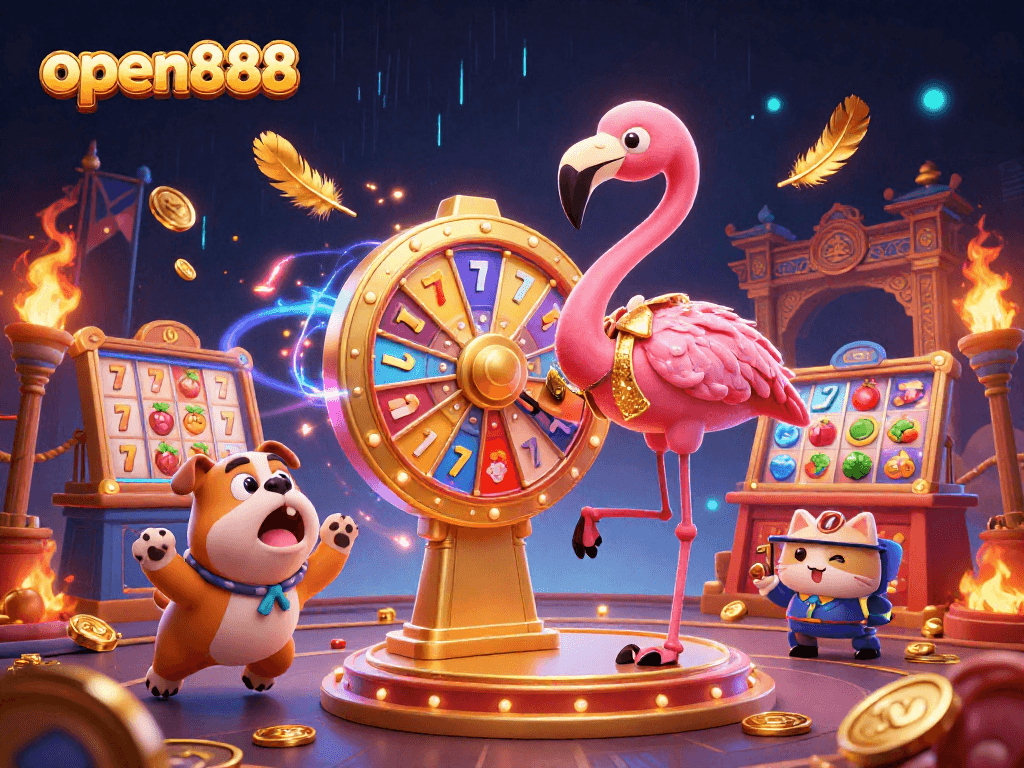 Experience the excitement of winning at open888 in this vibrant casino illustration.