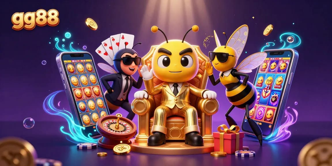 Experience the excitement of gg88 casino games with vibrant 3D illustration of a honeycomb-themed gaming scene.