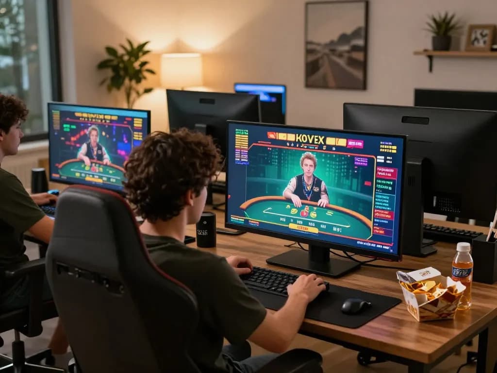 Players engaging with poker on VSBET online platform, showcasing an intimate home gaming experience