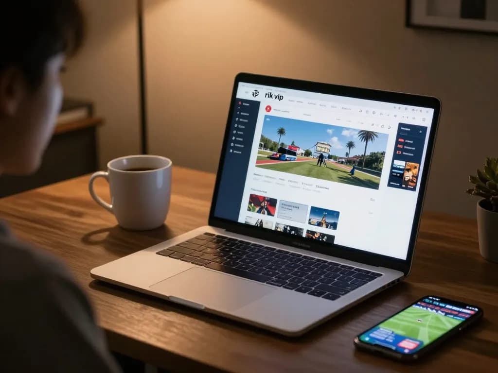 Engaging in online gaming on rik vip with a laptop, showcasing the casino platform's interaction.