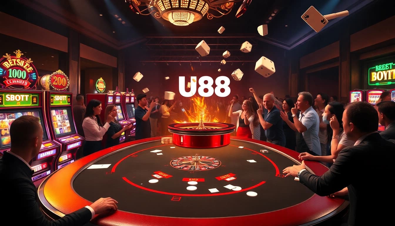 Players engaging in an exciting casino game at UU88, showcasing vibrant elements and high stakes.
