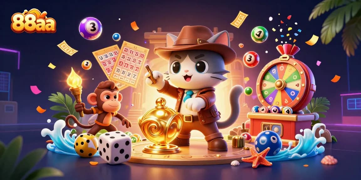 Engage in the vibrant world of 88aa lottery action with dynamic colorful balls and captivating artifacts.