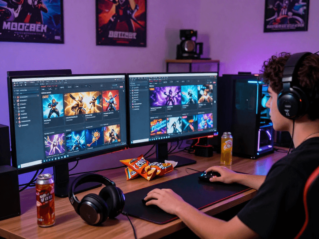 Gaming player at MPOCASH online platform showcasing excitement and engagement in a vibrant gaming environment.