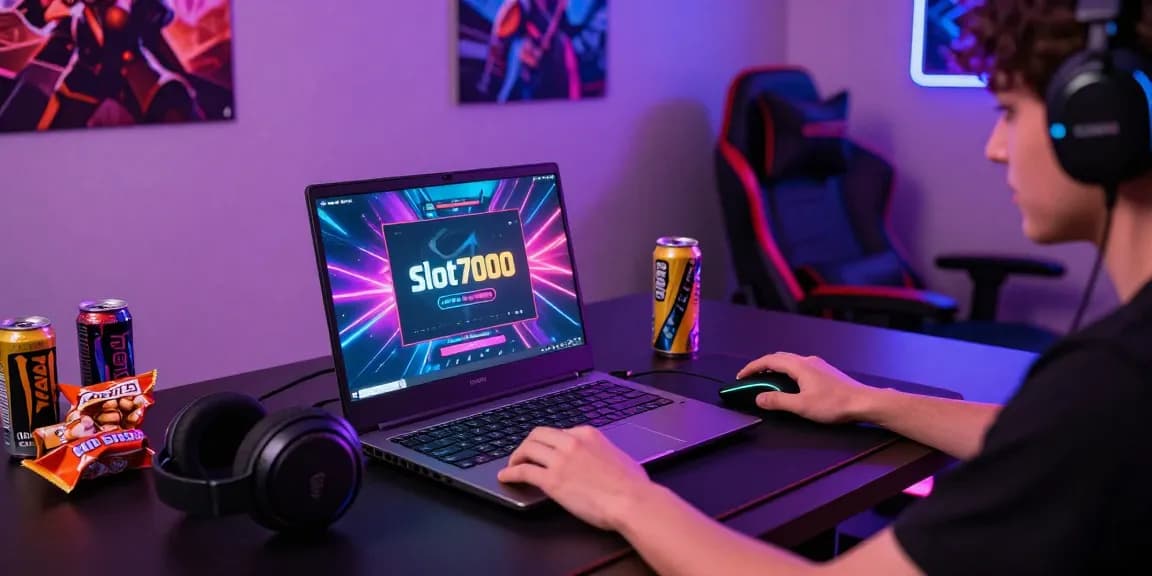 Vibrant gaming setup demonstrating Slot7000 interface with RGB lighting and immersive atmosphere