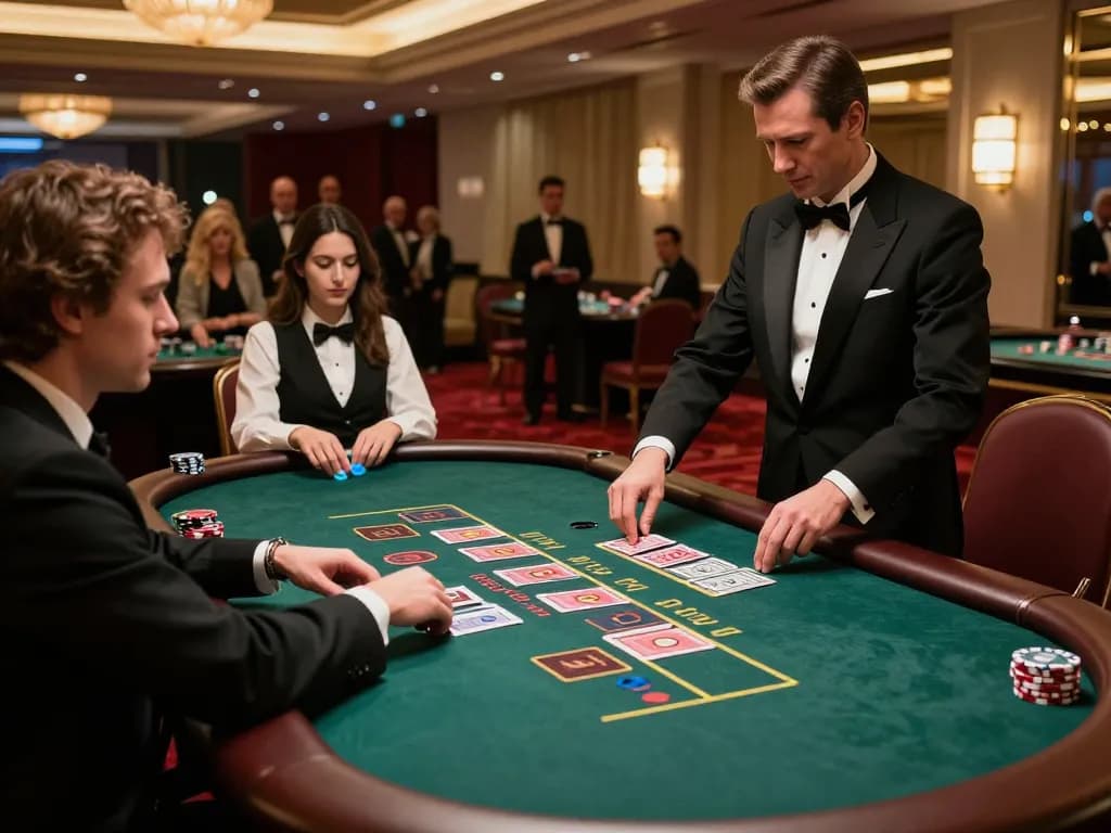 Experience the excitement of blackjack at kk55 casino with players placing bets and a professional dealer