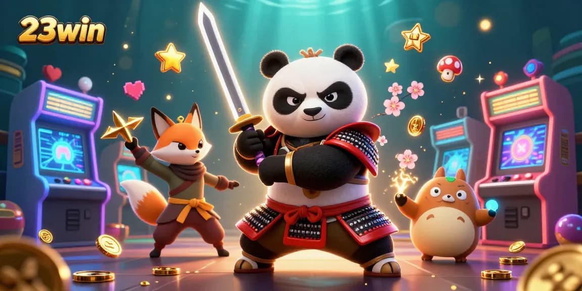 Experience thrilling play with 23win in a colorful casino scene featuring samurai and mystical elements.