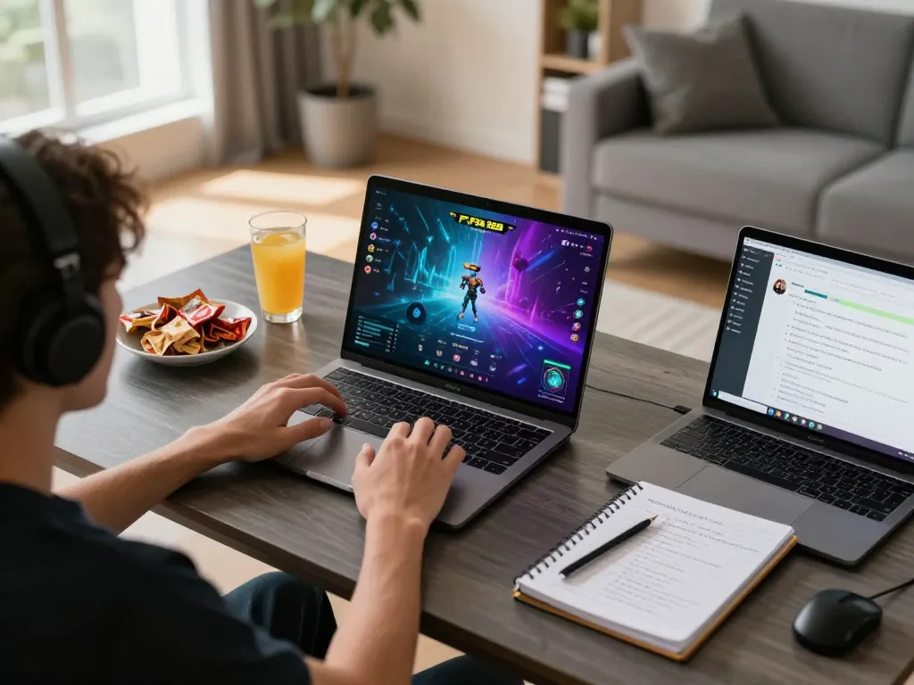Engaging with FAFA 828 through a modern online gaming setup at home, showcasing strategic gameplay.