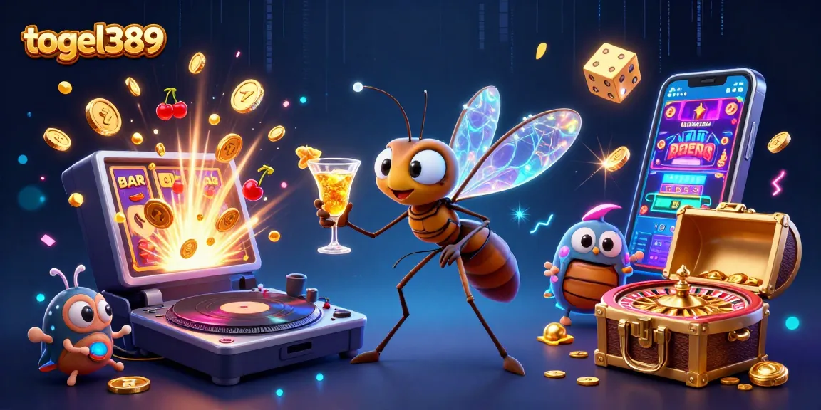 Experience excitement with togel389 featuring a casino mascot mosquito and dynamic gambling elements.