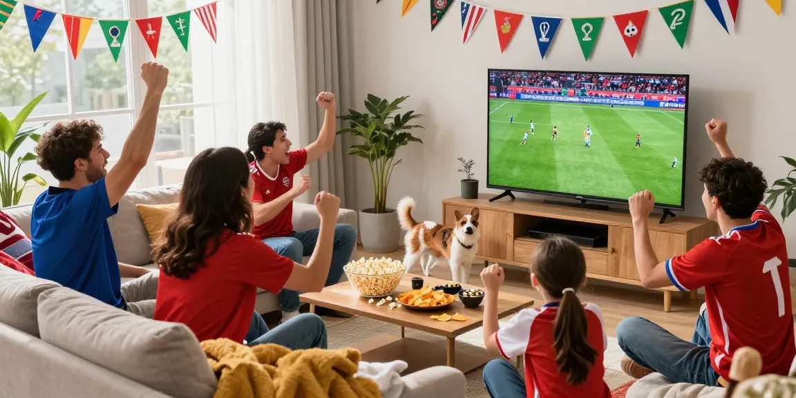 Enjoy the thrill of متابعة مباريات كأس العالم 2026 with friends in a lively living room.