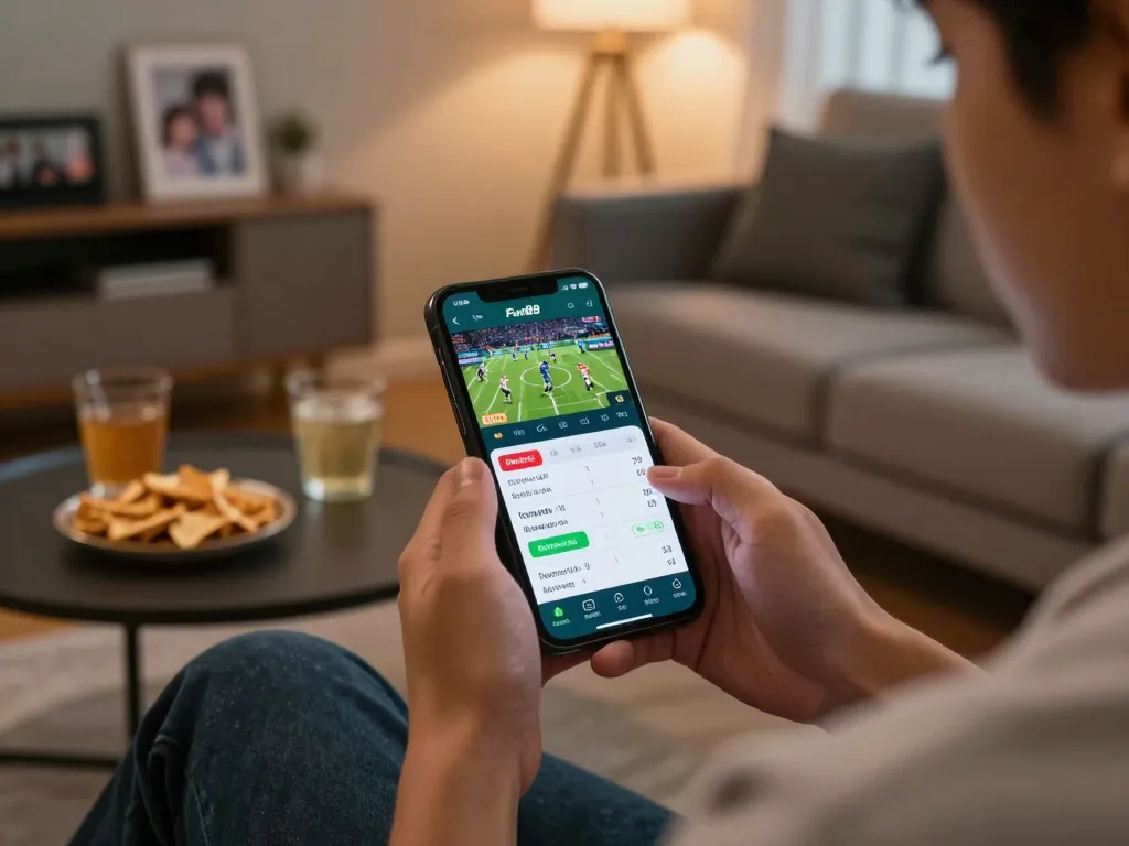 Engaging with Fun88 app for live sports betting in a cozy home setting
