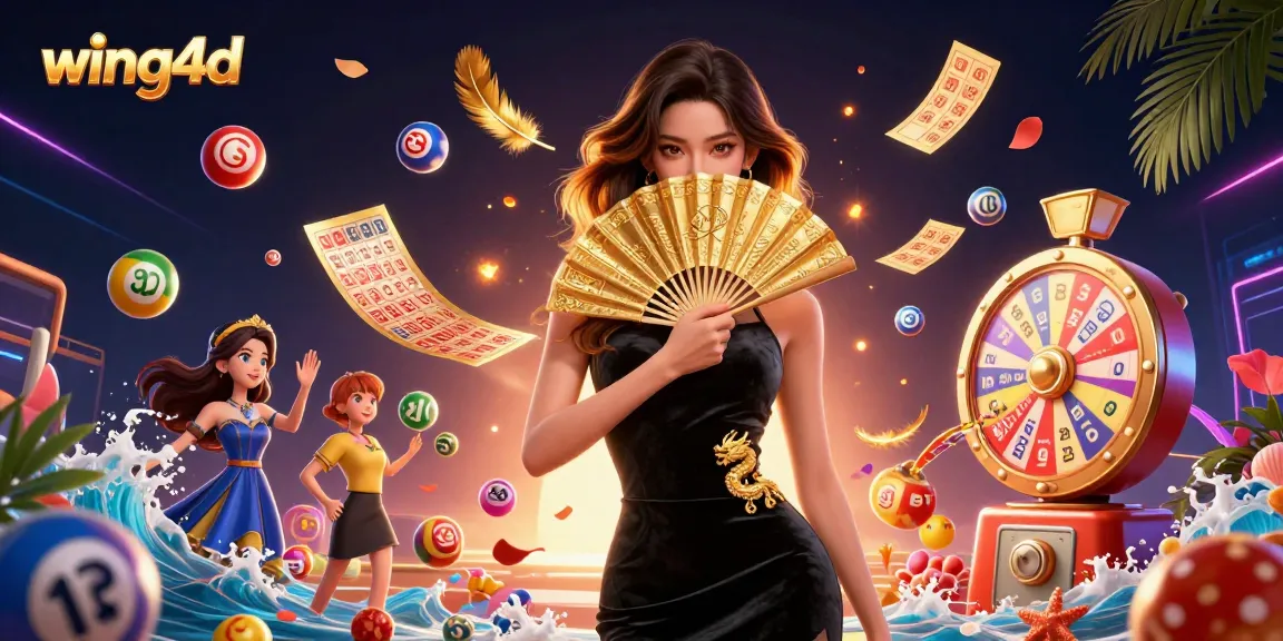 Join the excitement at wing4d with vibrant lottery balls and a stunning Asian host, celebrating thrilling wins!