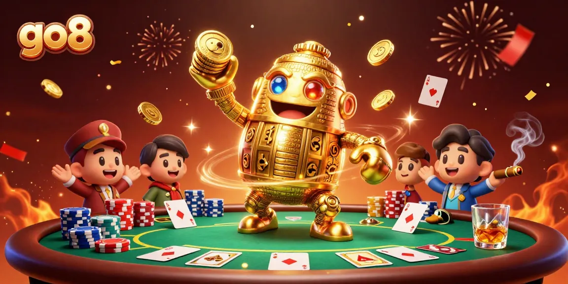 Engage with the thrilling go8 gaming experience featuring the vibrant casino scene filled with gold coins and poker elements.