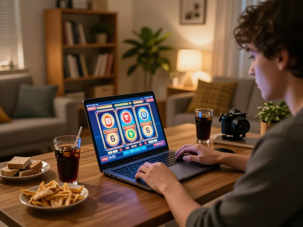 Experience the excitement of online gambling with CM88 as players enjoy colorful slot machines at home.