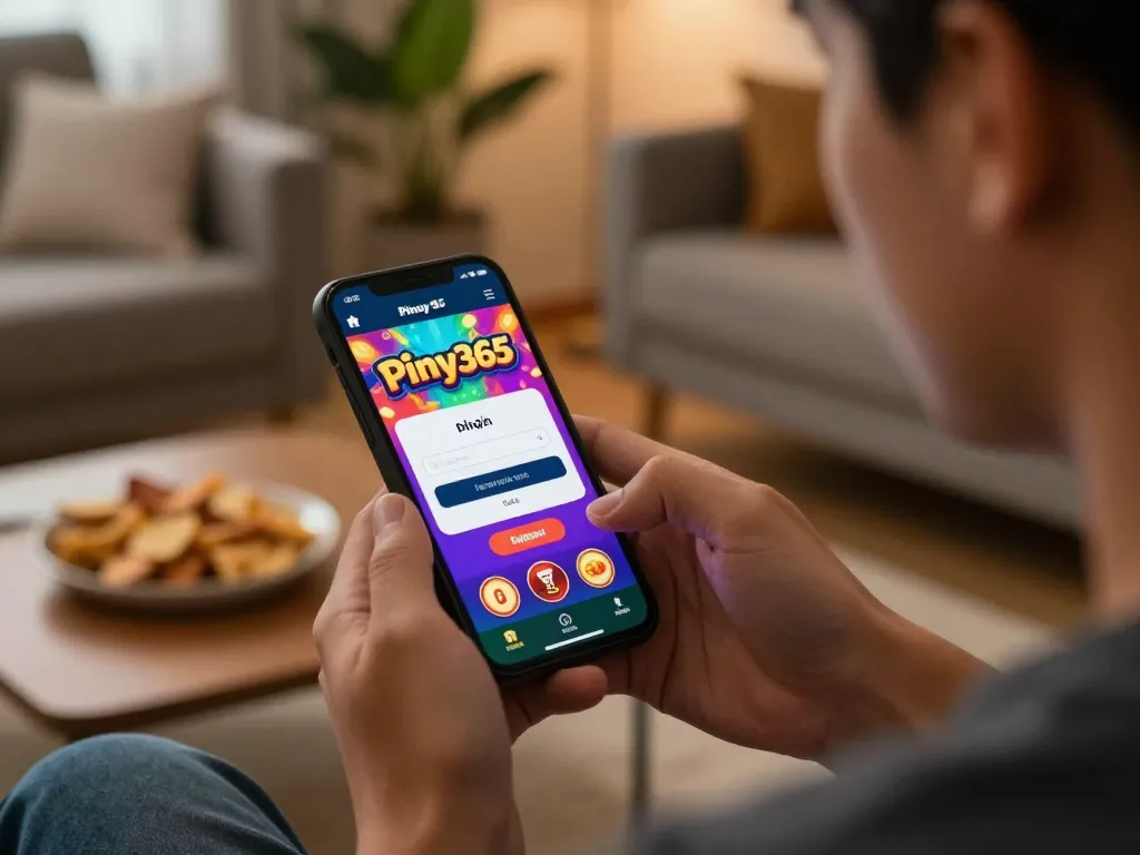 Engaging pinoy Login screenshot displayed on a smartphone during online gaming at home, emphasizing the convenience of mobile casino play.