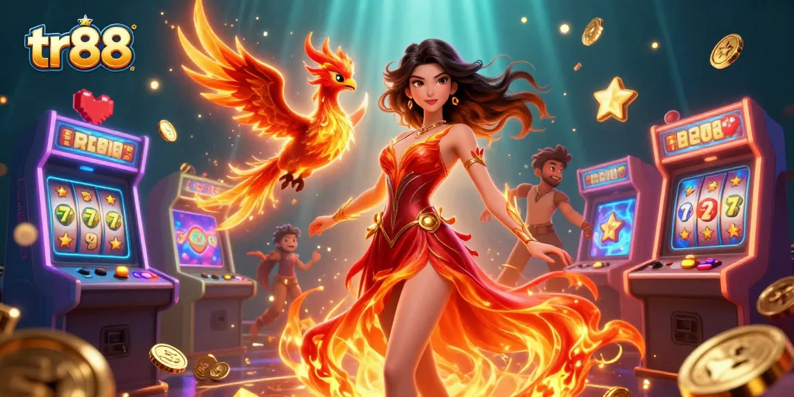 Experience the excitement at tr88 with the fiery energy of gaming and casino elements in a vibrant scene.