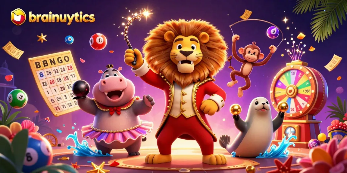 Engage with brainalytics in a vivid carnival of chance featuring dynamic lottery elements and colorful characters.