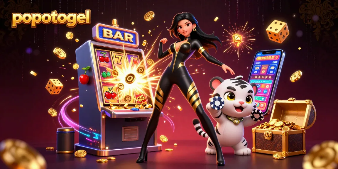 Experience popotogel excitement with a dynamic casino scene featuring stunning characters and vibrant casino elements.