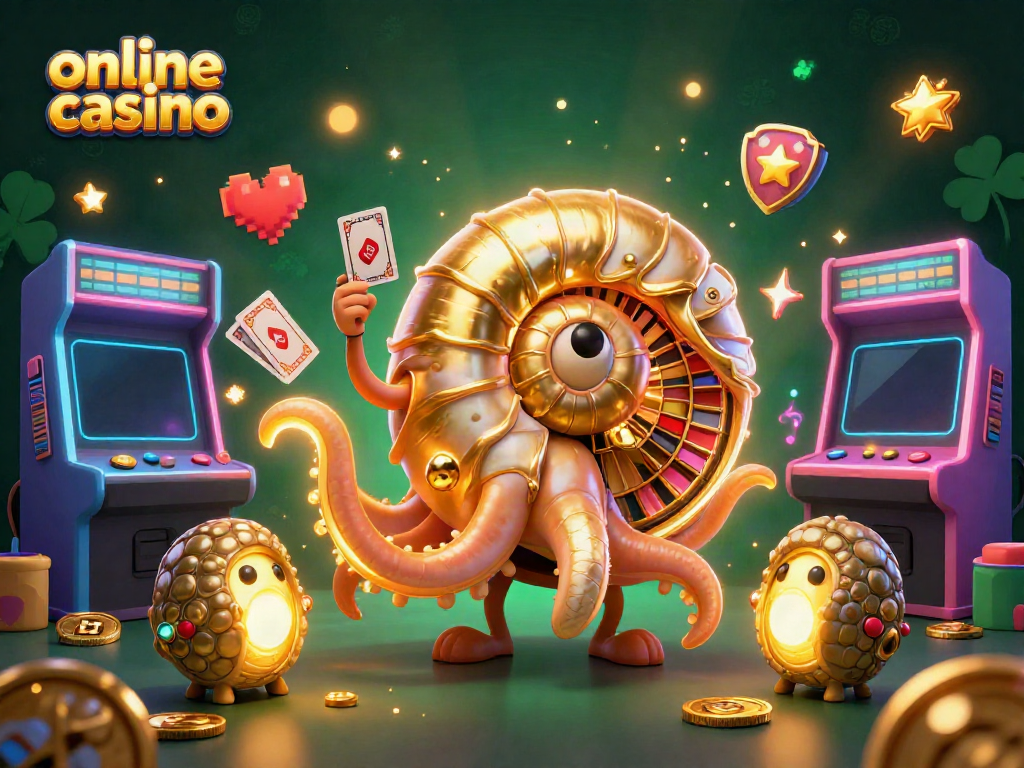 Engage with thrilling online casino action in a vibrant 3D scene featuring a giant nautilus and glowing games.