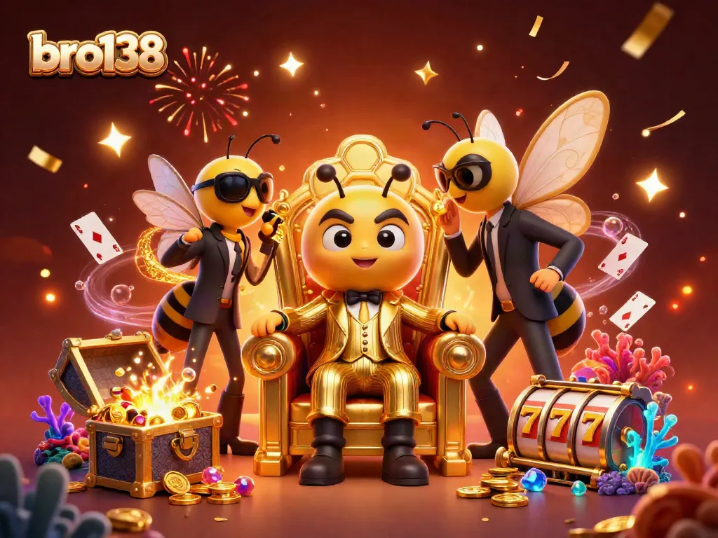 Engage in excitement at bro138 with a vibrant casino illustration featuring dynamic elements and characters.