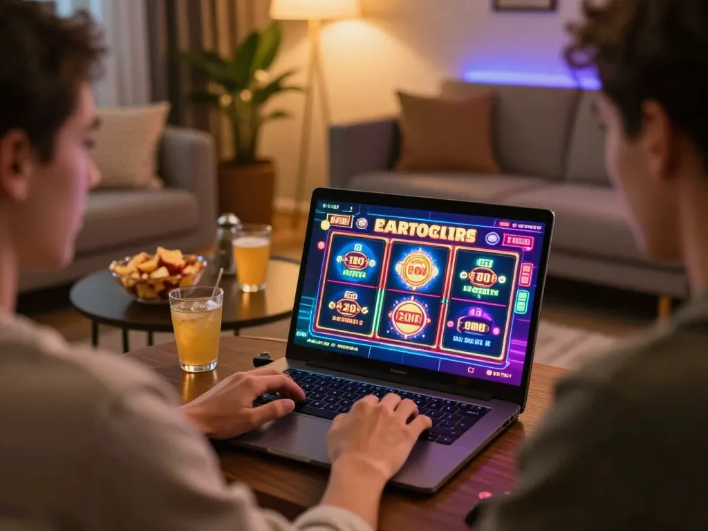 Engaging online gaming session at LGOSUPER, showcasing vibrant slot graphics on laptop.