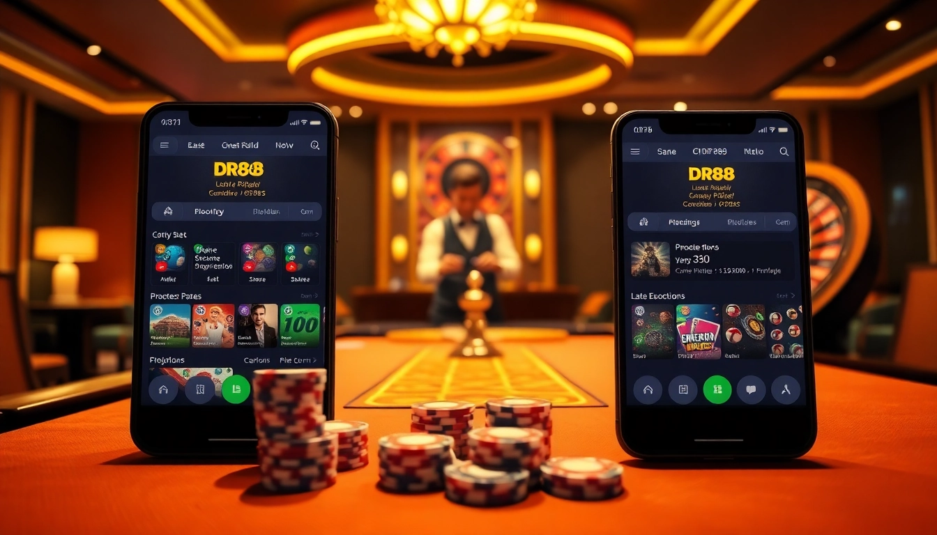 Experience immersive gaming with the DR88 app featuring a luxurious casino interface.
