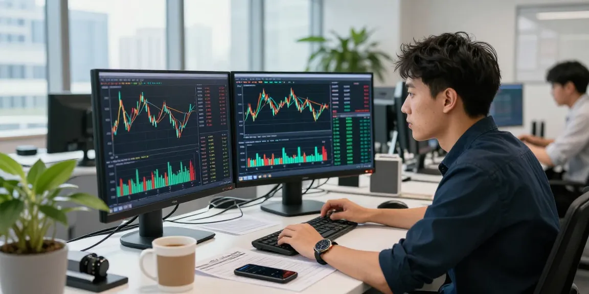 Отзывы bitmex о трейдинге в современном офисе, трейдер анализирует графики на экране.