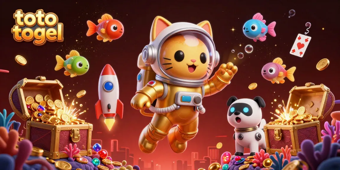 Experience thrilling adventures in toto togel with an energetic space-themed 3D rendering showcasing vibrant characters and treasures.