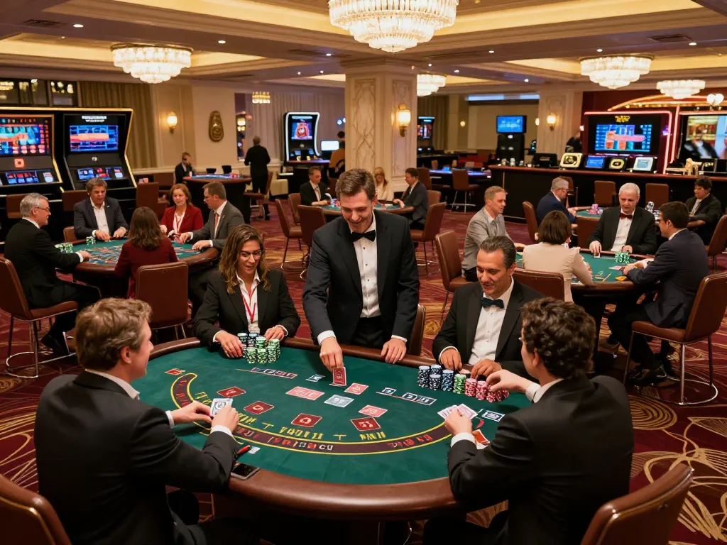 Players engaging in thrilling games at 88xx casino, showcasing dynamic dealer interactions and vibrant atmosphere.