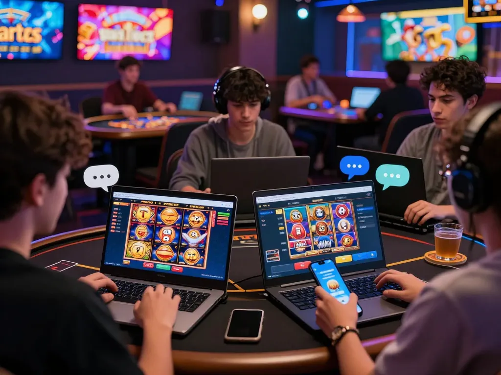 Players engaging in online gambling at tt88, showcasing vibrant slot games and live casinos in a lively digital atmosphere.