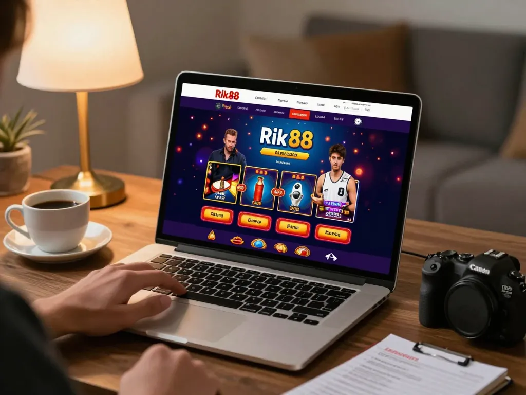 Engaged player using rik 88 online casino platform on a laptop, showcasing interactive graphics and gameplay.