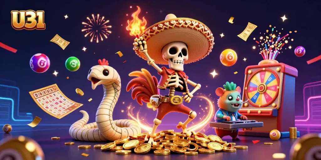 Experience the thrill of U31 with a vibrant casino scene featuring a dancing rooster and more!