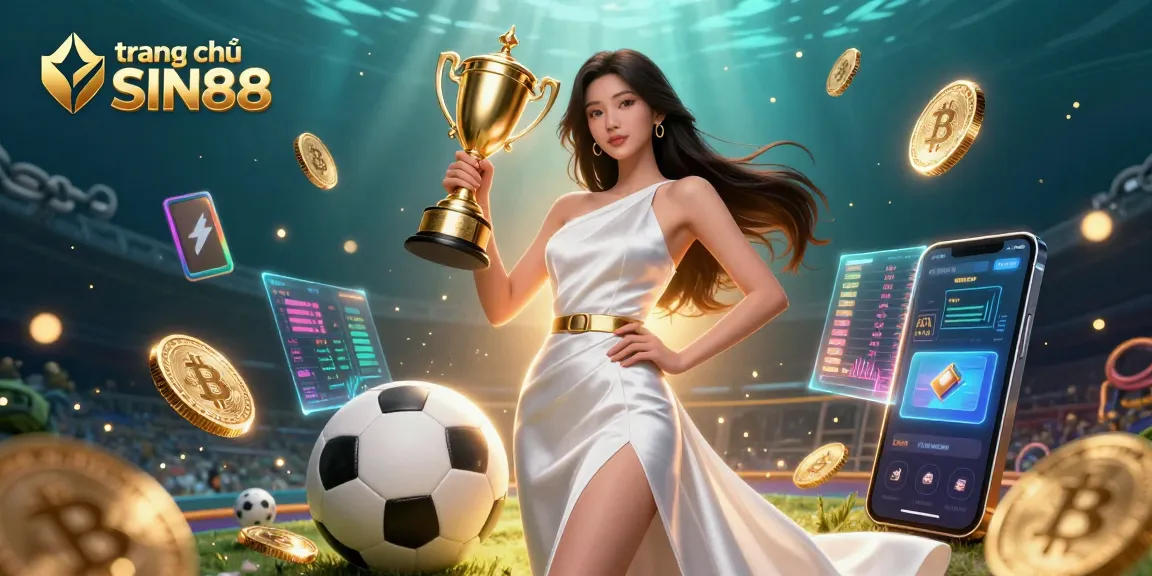 Engage in sports betting excellence on trang chủ SIN88 with an empowering illustration of victory and crypto elements.