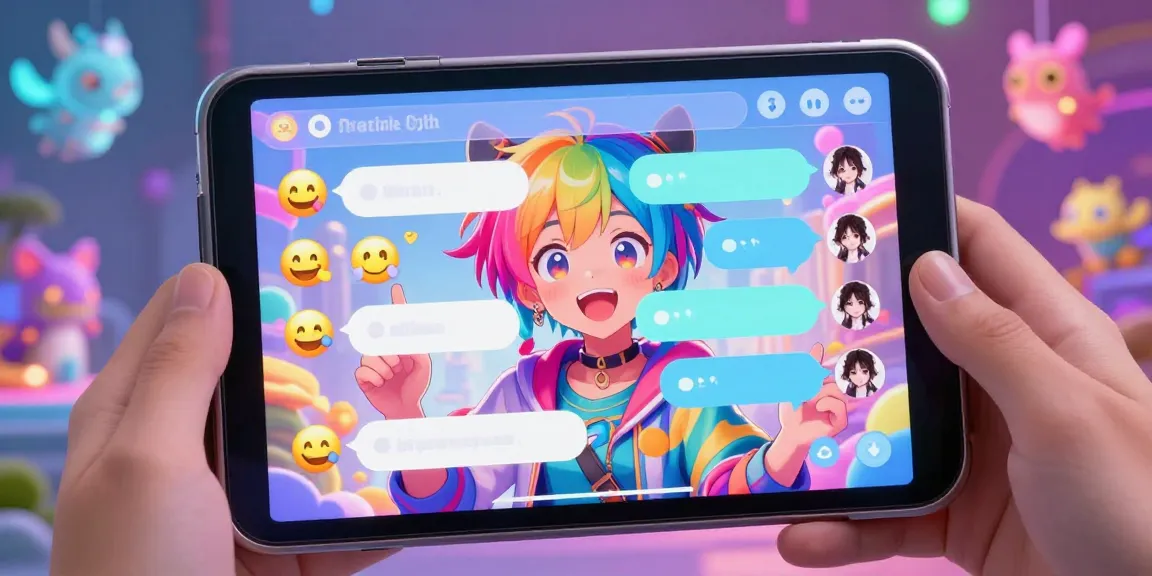 Immersive AI hentai chat experience with colorful anime character interacting through a lively chat interface.