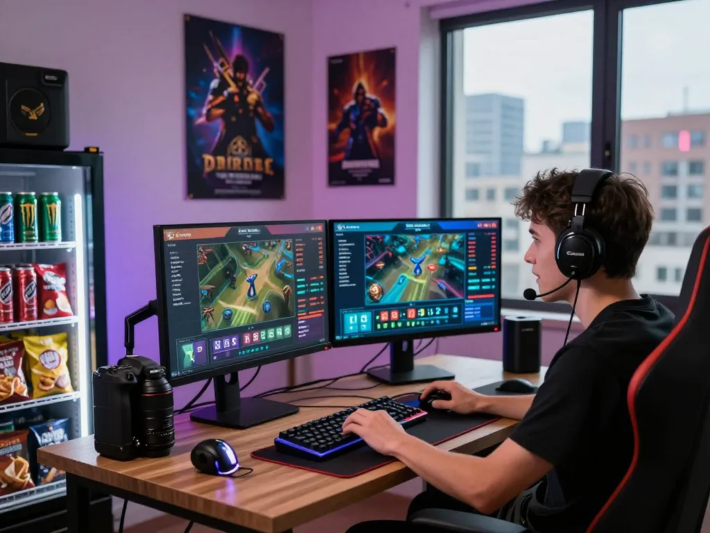 Enthusiastic gamer engaging in Dota 2 betting action at home, exploring https://gglbetsg.org/dota2-betting/ with live stats and odds.
