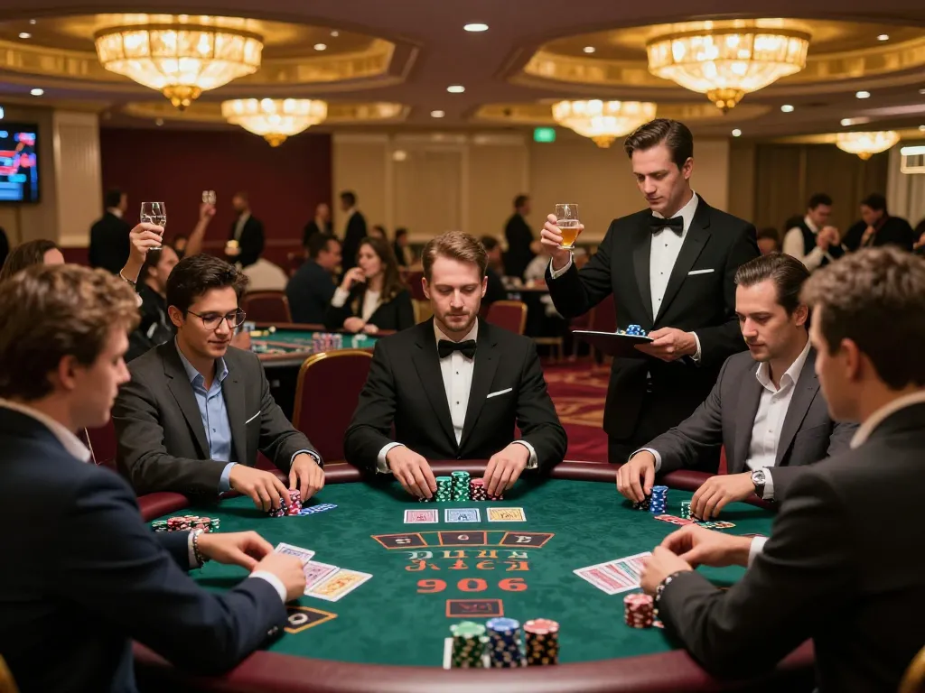 Players engage in strategic blackjack gameplay at SC88's high-stakes casino tables, showcasing vibrant atmosphere and excitement.